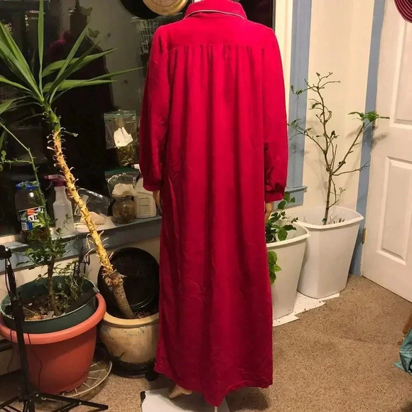 Vintage Katz women Red Full Zip Maxi nightgown Robe  size M Pockets - Picture 6 of 12